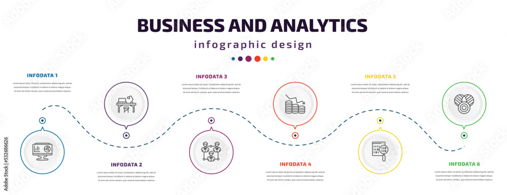 Poster business and analytics infographic element with icons and 6 step or option. business and analytics i