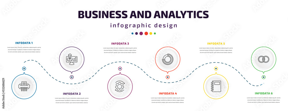 Poster business and analytics infographic element with icons and 6 step or option. business and analytics i