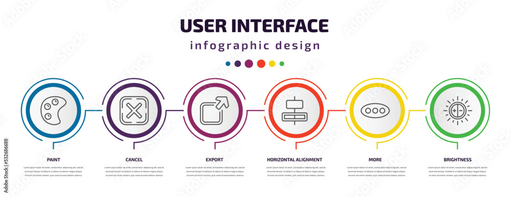 Poster user interface infographic template with icons and 6 step or option. user interface icons such as pa