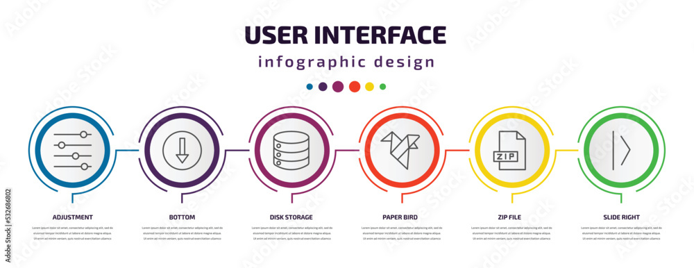 Poster user interface infographic template with icons and 6 step or option. user interface icons such as ad