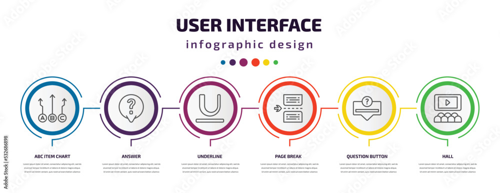 Aufkleber user interface infographic template with icons and 6 step or option. user interface icons such as ab