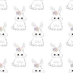 Cute white bunny with flower.