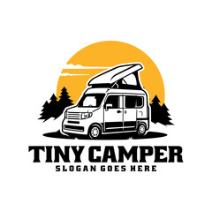 Mini camper van illustration logo vector