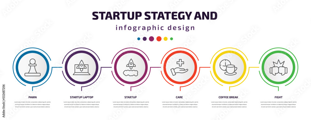 Poster startup stategy and infographic template with icons and 6 step or option. startup stategy and icons 