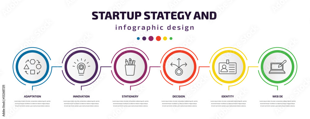 Poster startup stategy and infographic template with icons and 6 step or option. startup stategy and icons 