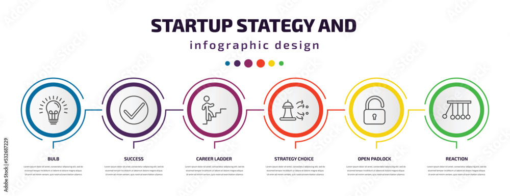 Poster startup stategy and infographic template with icons and 6 step or option. startup stategy and icons 