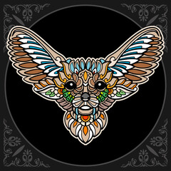 Colorful fennec fox mandala arts isolated on black background