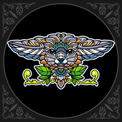 Colorful fennec fox mandala arts isolated on black background