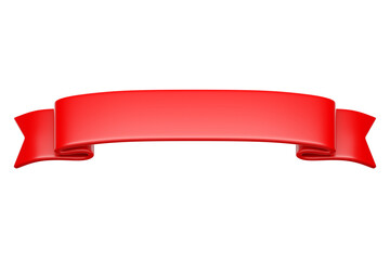 3d label ribbon. Glossy red blank plastic banner for advertisment, promo and decoration elements. High quality isolated render