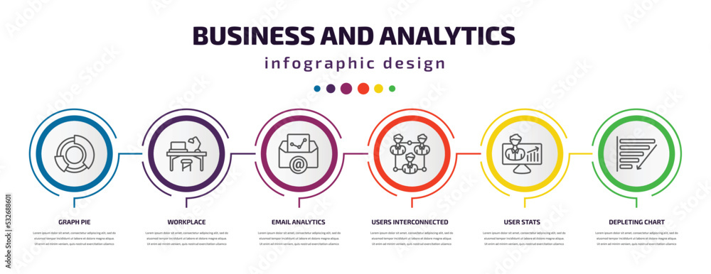Poster business and analytics infographic template with icons and 6 step or option. business and analytics 
