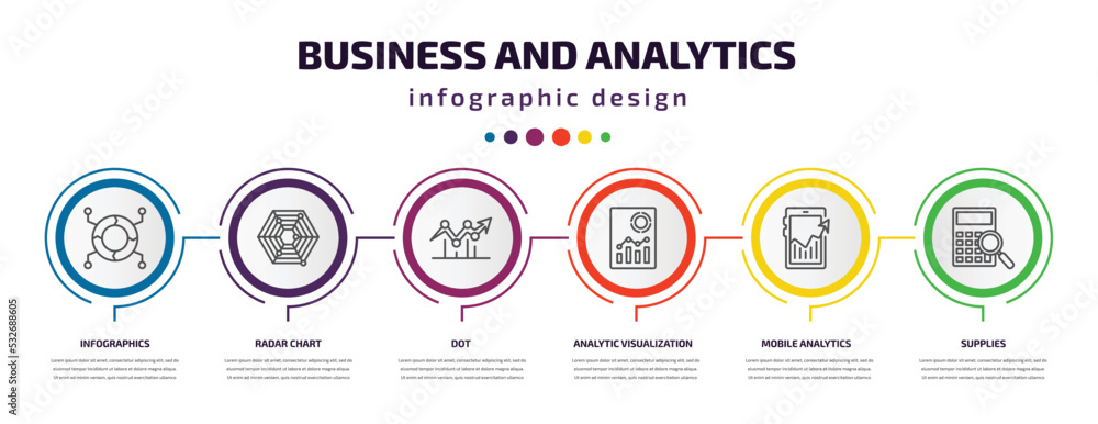 Poster business and analytics infographic template with icons and 6 step or option. business and analytics 