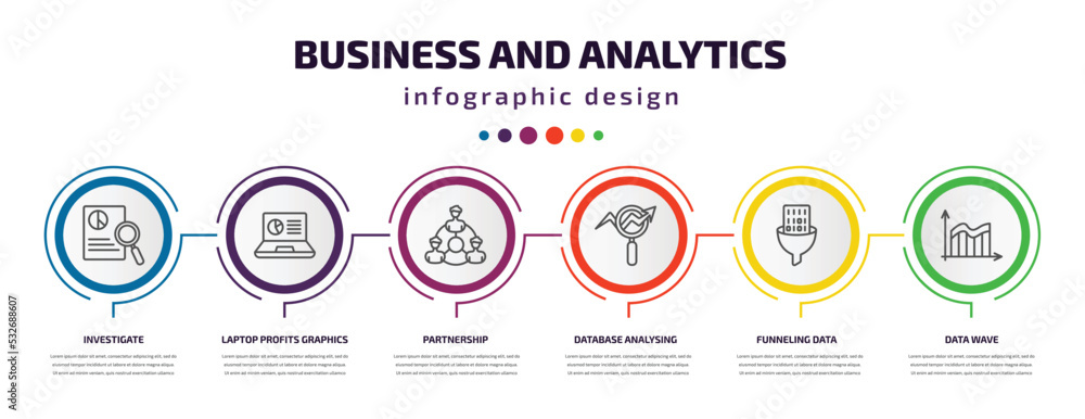 Poster business and analytics infographic template with icons and 6 step or option. business and analytics 