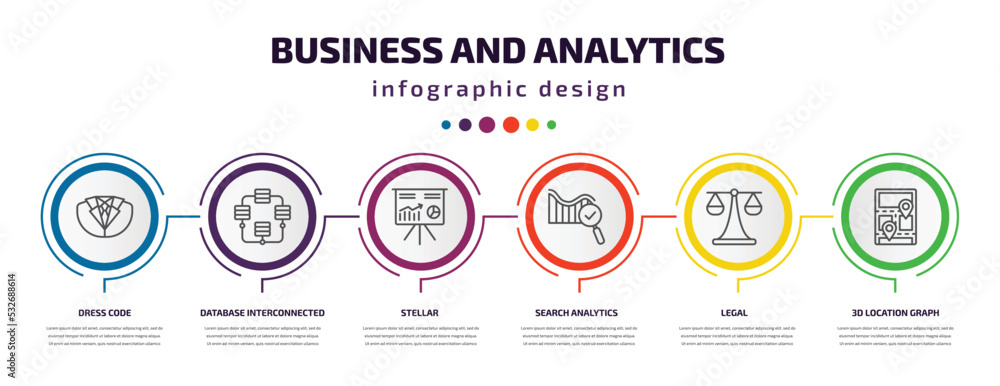 Poster business and analytics infographic template with icons and 6 step or option. business and analytics 