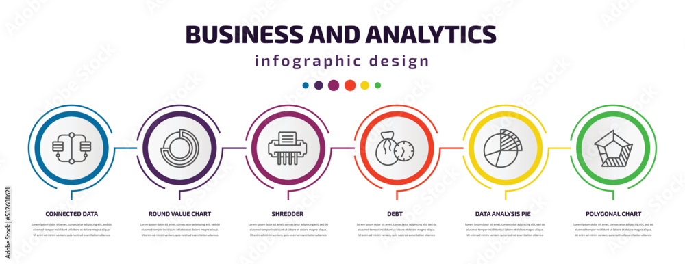 Poster business and analytics infographic template with icons and 6 step or option. business and analytics 