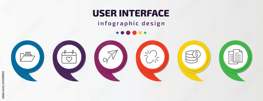 Poster user interface infographic template with icons and 6 step or option. user interface icons such as da