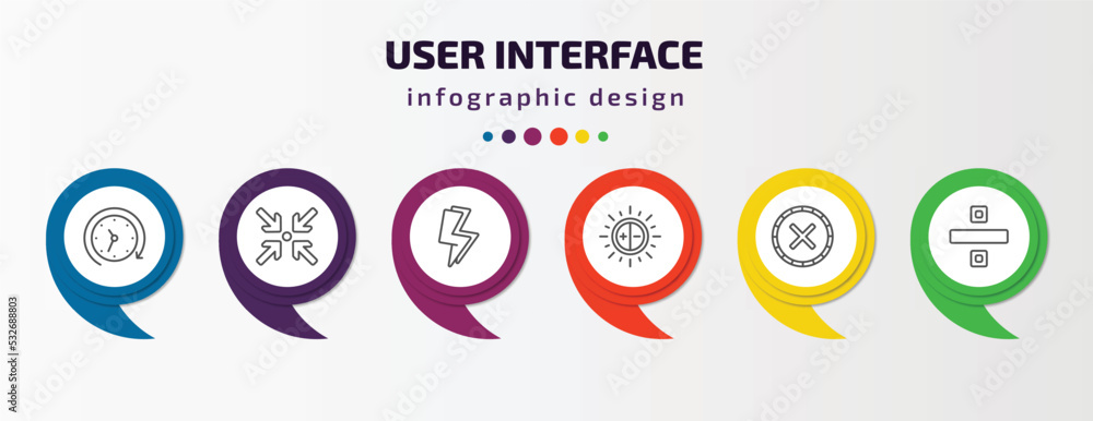 Poster user interface infographic template with icons and 6 step or option. user interface icons such as hi