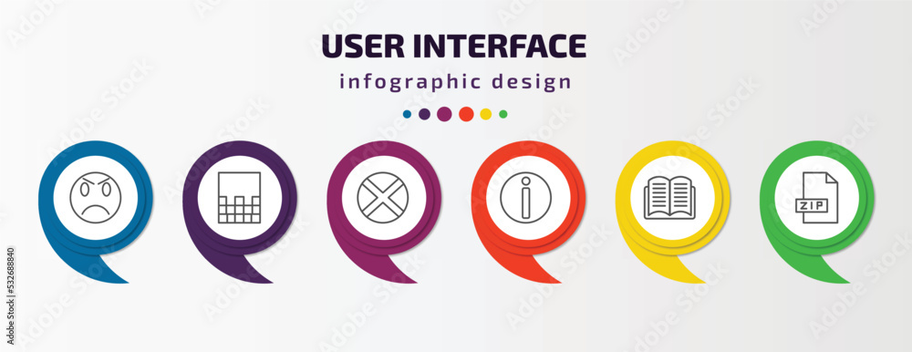Poster user interface infographic template with icons and 6 step or option. user interface icons such as an