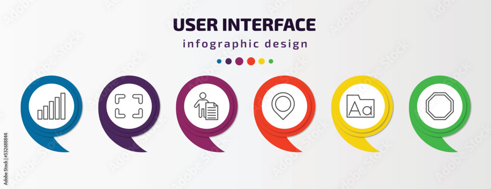Poster user interface infographic template with icons and 6 step or option. user interface icons such as le