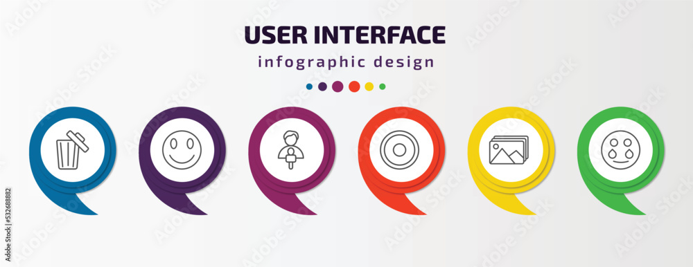 Poster user interface infographic template with icons and 6 step or option. user interface icons such as ru