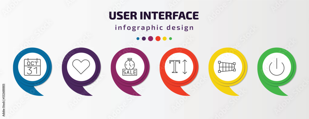 Poster user interface infographic template with icons and 6 step or option. user interface icons such as oc