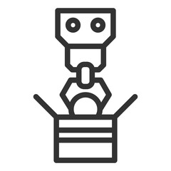 Robot loader is immersed in a cardboard box - icon, illustration on white background, outline style