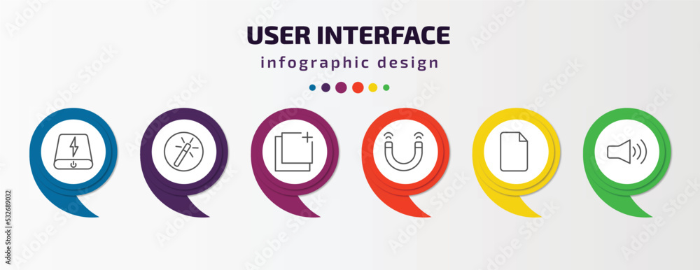 Aufkleber user interface infographic template with icons and 6 step or option. user interface icons such as po
