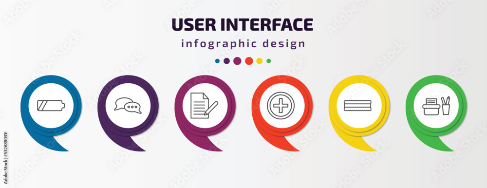 Poster user interface infographic template with icons and 6 step or option. user interface icons such as ba