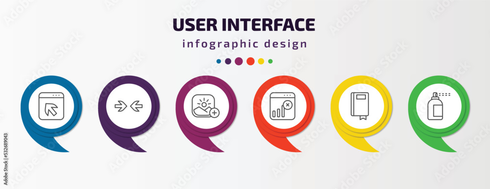 Poster user interface infographic template with icons and 6 step or option. user interface icons such as di