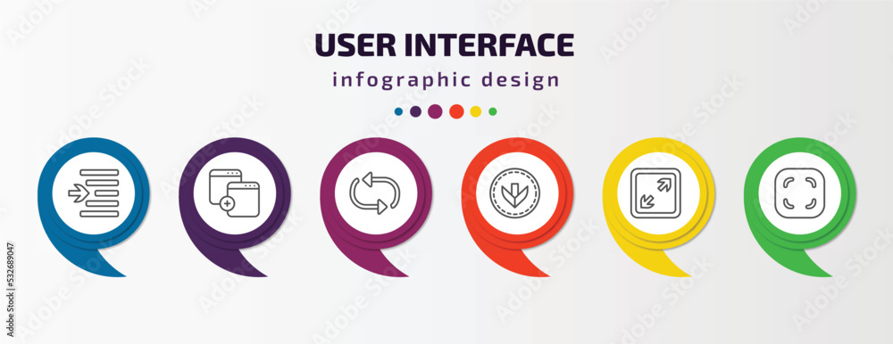 Poster user interface infographic template with icons and 6 step or option. user interface icons such as in