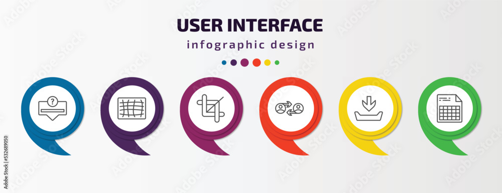 Poster user interface infographic template with icons and 6 step or option. user interface icons such as qu