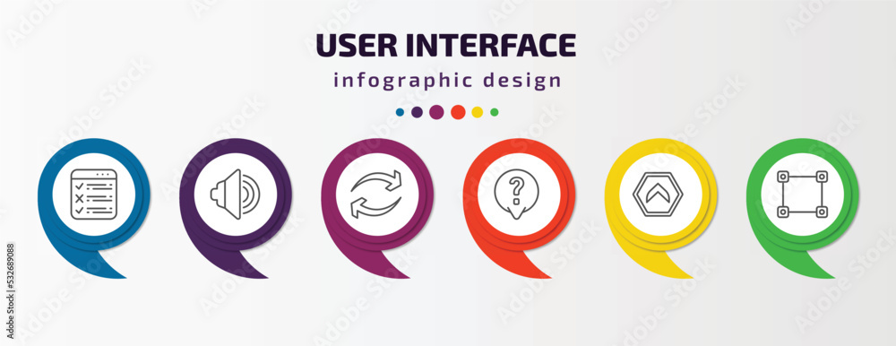 Poster user interface infographic template with icons and 6 step or option. user interface icons such as ta