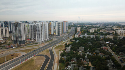 Fototapeta na wymiar Busy city highway. Major road junction. Urban landscape. Aerial photography.