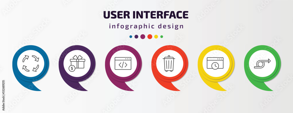 Poster user interface infographic template with icons and 6 step or option. user interface icons such as ro