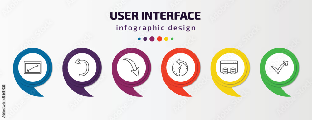 Aufkleber user interface infographic template with icons and 6 step or option. user interface icons such as di