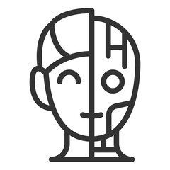 Robot man, half human, half robot - icon, illustration on white background, outline style