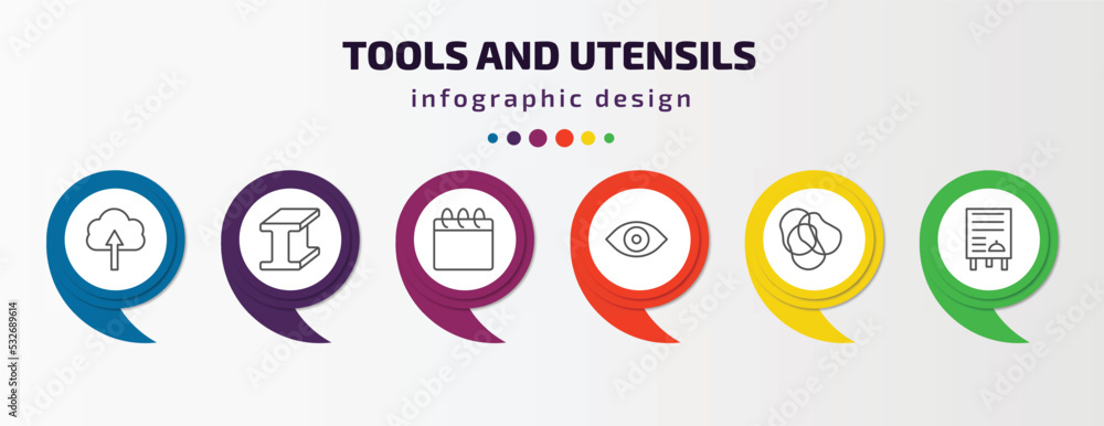 Poster tools and utensils infographic template with icons and 6 step or option. tools and utensils icons su