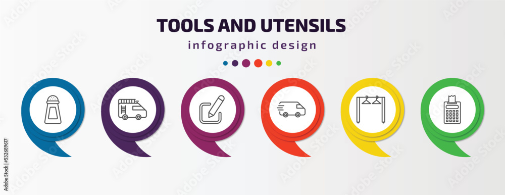 Poster tools and utensils infographic template with icons and 6 step or option. tools and utensils icons su