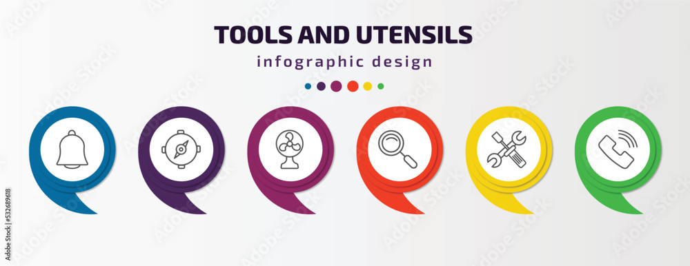 Poster tools and utensils infographic template with icons and 6 step or option. tools and utensils icons su