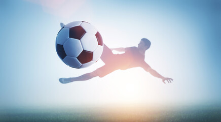 Football soccer player shooting a ball on goal