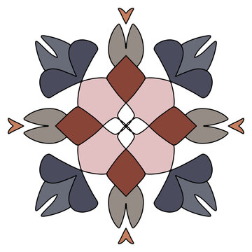 Patterned azulejo floor tiles. Abstract geometric background. Vector illustration, seamless mediterranean pattern. Portuguese floor cement tiles design. Colored tiles stensil