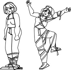 weight lose scale line pencil drawing vector. diet loss, body health fat, nutrition slim woman, overweight yellow tape weight lose scale character. people Illustration