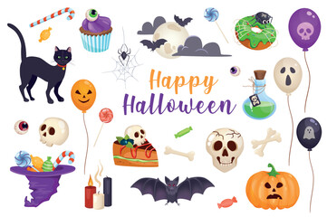 Happy Halloween 3d realistic set. Vector illustration isolated elements