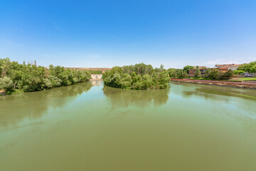 Fototapeta na wymiar Scenic view of River Ebro, one of the principal rivers in Spain, Logroño, La Rioja