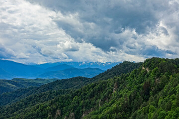 Fototapeta na wymiar View of the Lago-Naki plateau in Adygea. The Caucasus Mountains. Russia 2021