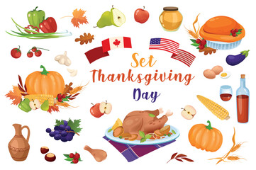 Thanksgiving day celebration 3d realistic set. Vector illustration
