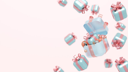 Merry Christmas and Happy New Year.Xmas present.pastel boxes fall effect blur motion.with giftbox Christmas ornaments