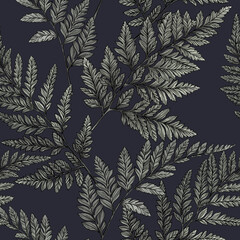 Watercolor fern pattern.Colorful seamless halloween pattern. Perfect for greetings, invitations, manufacture wrapping paper, textile and web design. Watercolor dark gothic pattern.