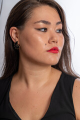 Obraz premium Woman posing on isolated white background, selective focus shot.