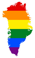 Greenland map with pride rainbow LGBT flag colors