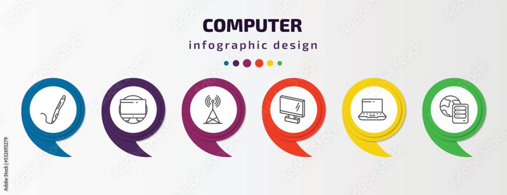 Poster computer infographic template with icons and 6 step or option. computer icons such as 3d printing pe
